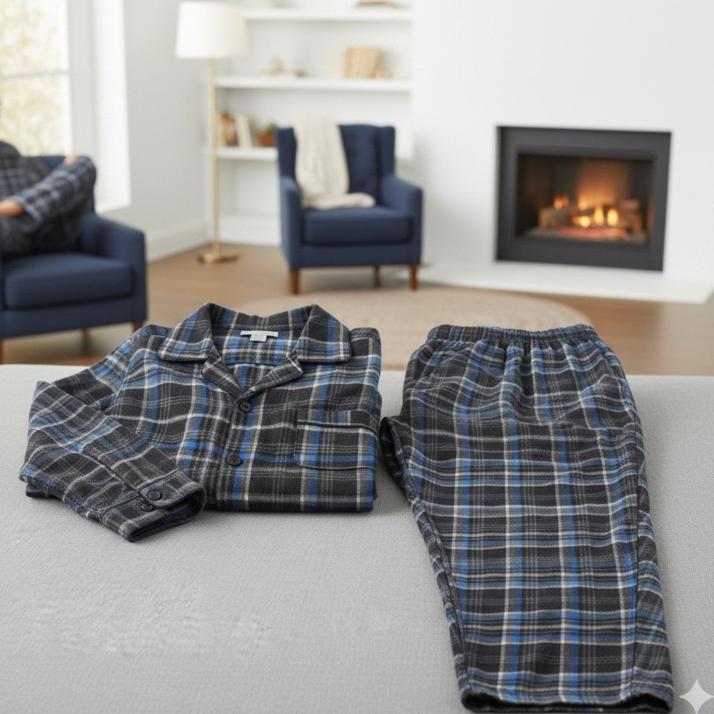 Vintage Geoffrey Beene Men's Pajama Set 3XL Blue Black Plaid Cotton New In Pack